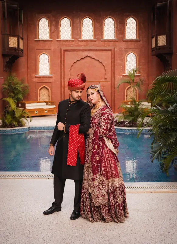 Elegant wedding portrait in warm ambient light, professional wedding photography in Islamabad by Arsalan Asad