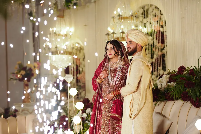 Outdoor wedding scene in warm golden hour light, wedding photography in Islamabad by Arsalan Asad