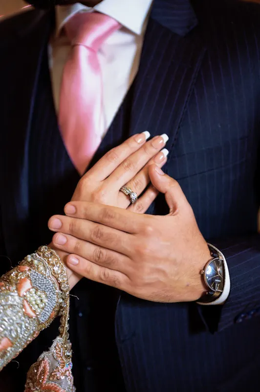 Romantic wedding detail in moody light, fine-art wedding photography in Islamabad