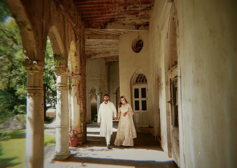 Wedding moment in golden hour light, cinematic wedding photography in Islamabad